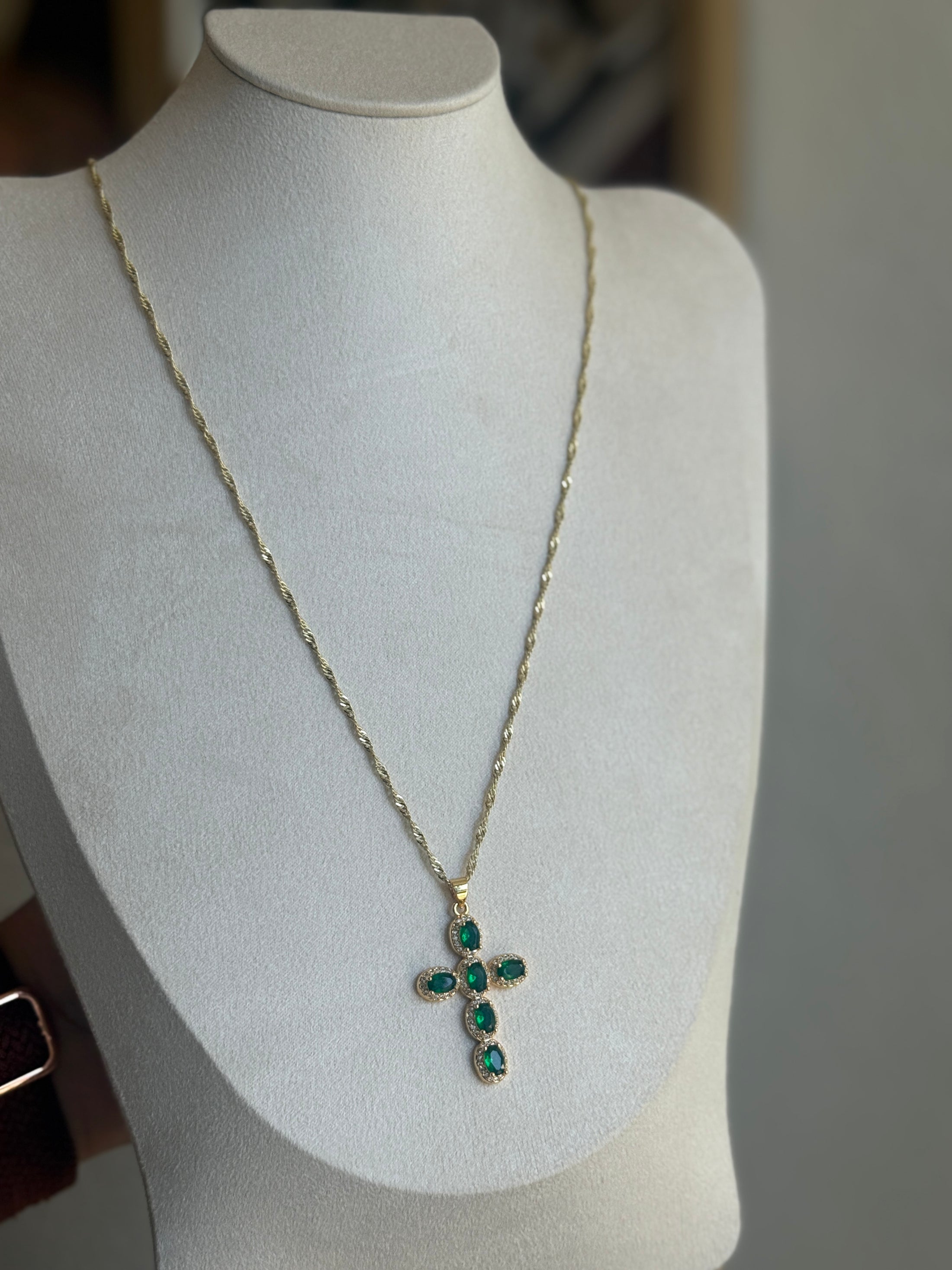 Emerald Cross Necklace